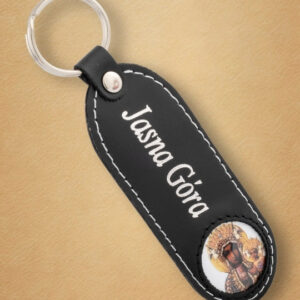 Skórzany brelok z wizerunkiem Matki Boskiej Częstochowskiej