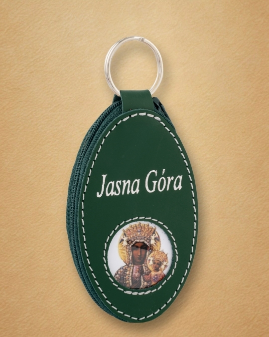 Owalny Brelok ze Skóry – Matka Boża Jasnogórska, Zapinany na Zamek