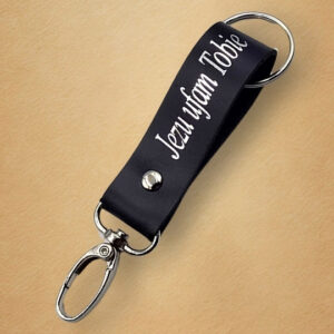 Skórzany brelok z karabińczykiem – „Jezu Ufam Tobie”