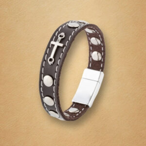 Skórzana Bransoleta Różańcowa – Dziesiątka (w tonacji srebra)