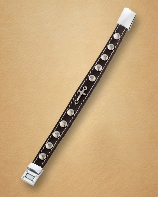 Skórzana Bransoleta Różańcowa – Dziesiątka (w tonacji srebra)