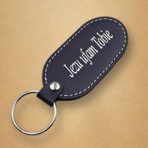 Skórzany brelok do kluczy z napisem „Jezu Ufam Tobie” (tonacja srebra)