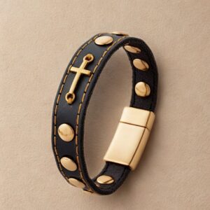 Skórzana Bransoleta Różańcowa – Dziesiątka (w tonacji złota)